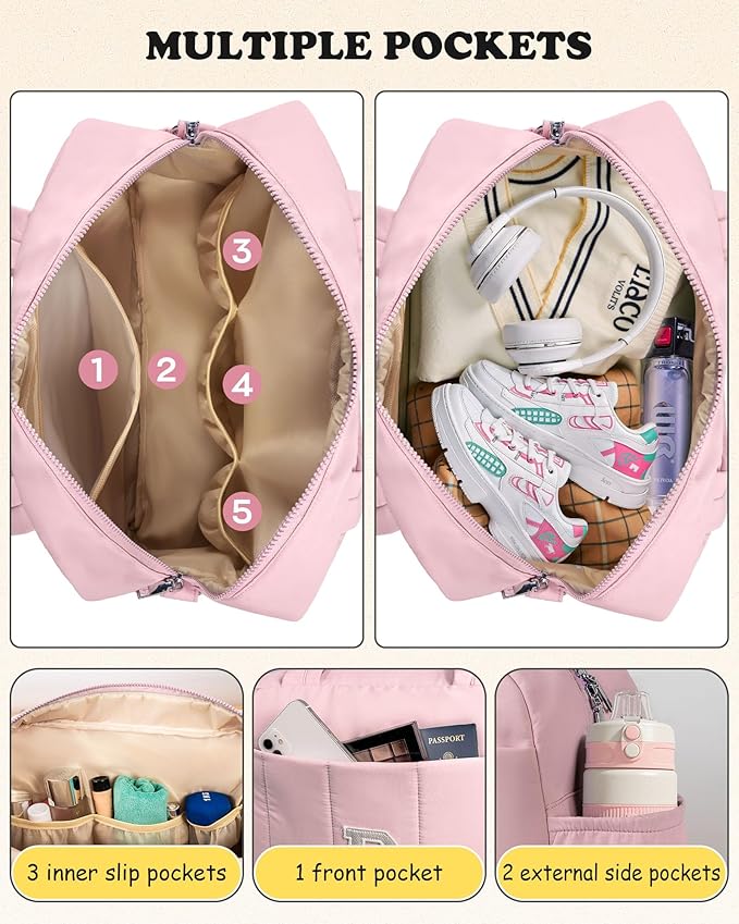 Duffle Bag for Travel, Weekender Bags for Women，Friend Birthday Gift, Initial Overnight Bag with Wet Pocket，Lightweight Travel Bags Personalized Gym Tote with Makeup Pouch