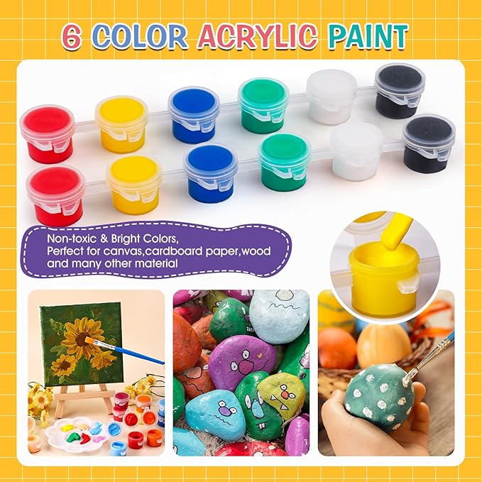 ESRICH 5 Set Mini Acrylic Paint Set,Minis Canvas Painting Kit,St. Patrick's Party Gifts,4 * 4in Canvas with Easel,Acrylic Paints,Brush,Palette,Mini Easel with Canvas for Kids Adults Painting Party