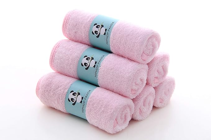 HIPHOP PANDA Baby Washcloths, Rayon Made from Bamboo - 2 Layer Ultra Soft Absorbent Newborn Bath Face Towel - Reusable Baby Wipes for Delicate Skin - Pink, 6 Pack
