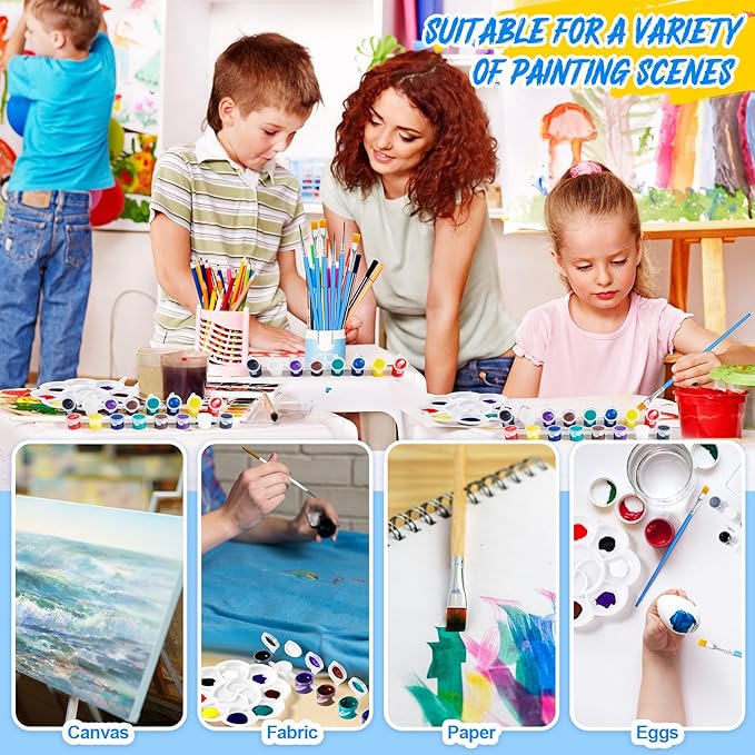Fulmoon 24 Set Acrylic Paint Kits for Kids Adults Washable Mini Painting Kit Arts Crafts Party Favors Filled Strips Brushes Palettes Bulk for Classroom Home Kit Supplies (Fresh Color)