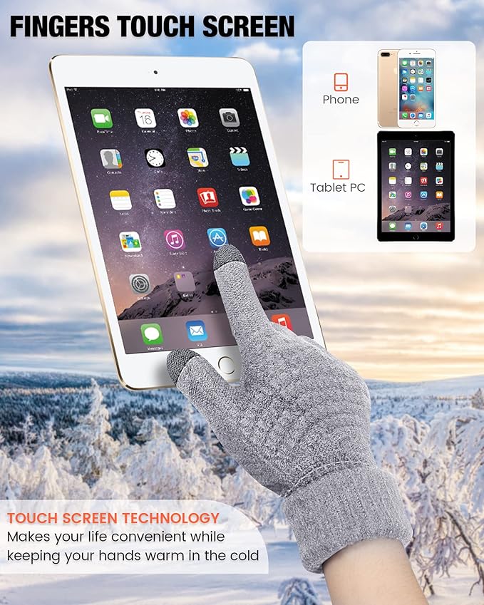Geyoga 2 Pairs Women's Winter Touch Screen Gloves Soft Warm Fleece Lined Knit Elastic Cuff Winter Texting Gloves