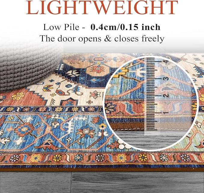 Lahome Oriental Washable Rug 6x9, Non-Slip Ultra-Thin Living Room Area Rug, Stain Resistant Vintage Carpet for Bedroom Dining Room Office