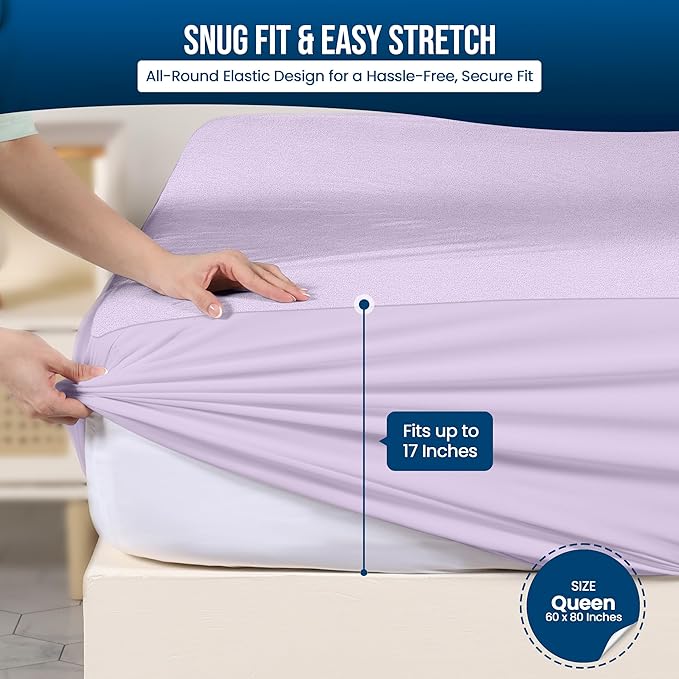 Utopia Bedding Waterproof Mattress Protector Queen Size, Premium Terry Mattress Cover 200 GSM, Breathable, Fitted Style with Stretchable Pockets (Lavender)