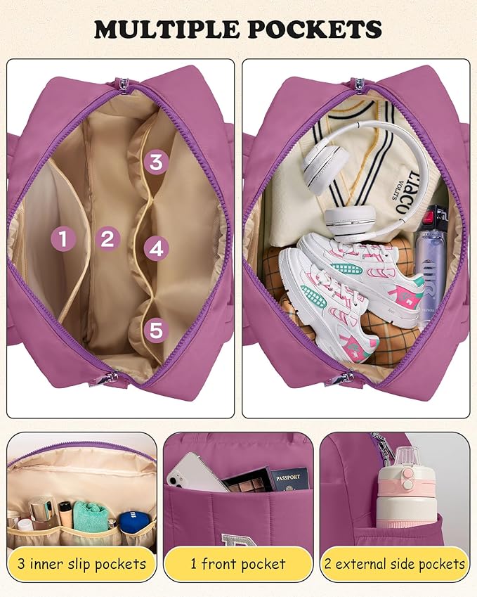 Duffle Bag with Initial, Spend The Night Bags for Women，Overnight Bag with Wet Pocket，Gifts for Women-Lightweight Travel Bags Personalized Gym Tote with Makeup Pouch