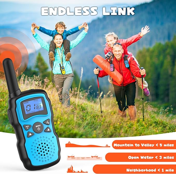 Wishouse Walkie Talkies for Kids Adults Long Range,Xmas Birthday Gift for 3 4 5 6 7 8 9 10 Year Old Boys Girls,Hiking Camping Gear Toys with Lamp,Lanyards,VOX,Easy to Use,4 Pack(No Battery No Charger)