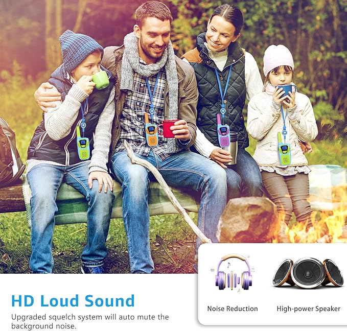 Walkie Talkies for Kids Adults Long Range Rechargeable 4 Pack Drop-resistant FRS 2 Way Radio 4 Miles with Lanyard Battery NOAA USB, Family Toy for 3-12 Year Old Boy Girl Toddler Camping Skiing