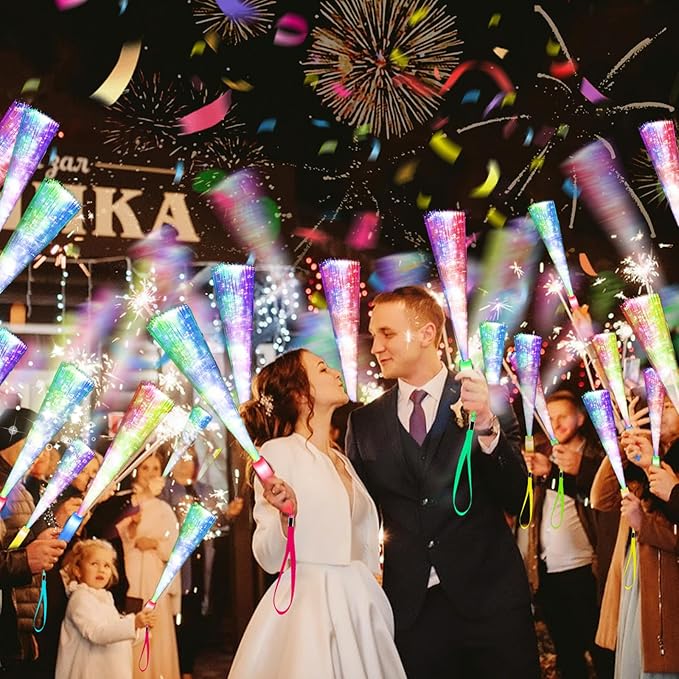 38 PCS Halloween Glow Sticks Bulk, Glow Fiber Optic Sticks, LED Light Wands, Glow in The Dark Party Supplies, Fiber Optic Wands for Weddings, Flashing LED Party Favors, Colorful Light Sticks