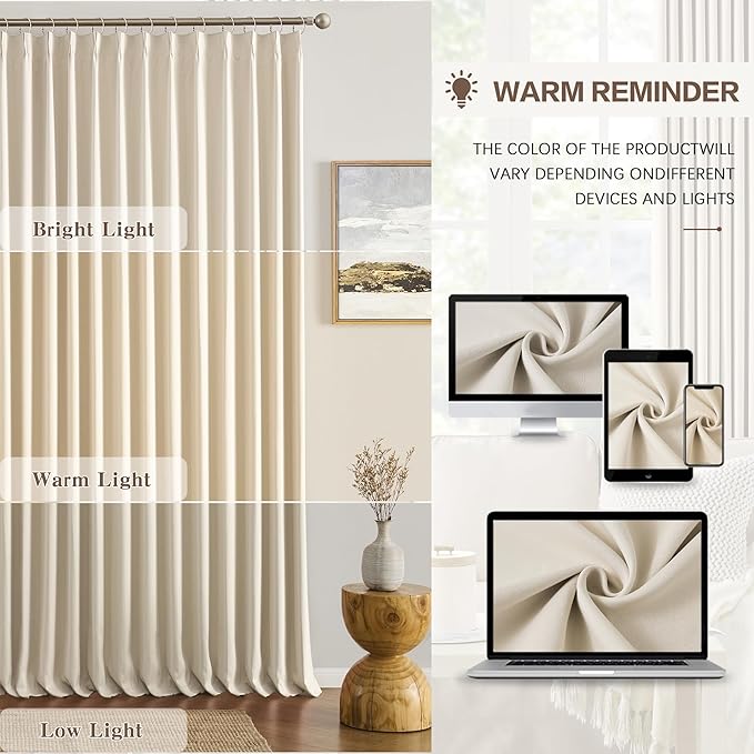 KEQIAOSUOCAI 100 Inch Long Pleated Curtains 2 Panels, Memory Trained Pinch Pleat Window Curtains Drapes,Pleats with Hooks，Home Decor Window Treatments for Bedroom Office 40 by 100