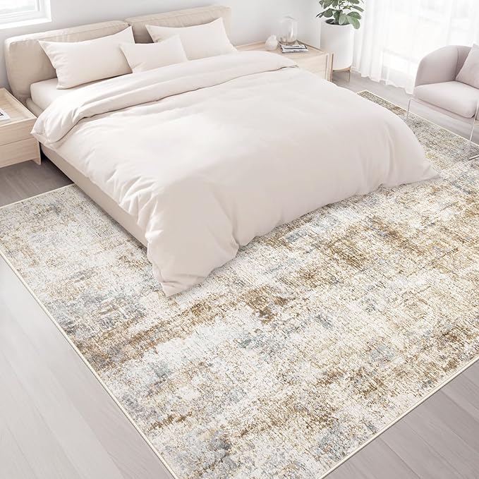 Area Rugs 8x10 Living Room: Washable Rug Modern Abstract Large Rugs Soft Non Slip Neutral Rug Stain Resistant Indoor Carpet for Bedroom Kitchen Dining Room Home Office Rugs(Blue Brown,8'x10')