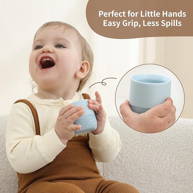 Moonkie Silicone Baby Cups 4 Months+ | Open Training Drinkware for Infants with Confetti Sprinkles | Baby-Led Weaning Essential | 2 oz (Ether/Ivory, 2 Pack)