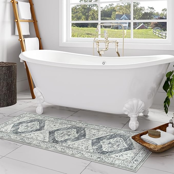 Lahome Boho Small Rug - 2x5 Non-Slip Washable Laundry Room Rug, Lightweight Hallway Rugs Indoor, Oriental Distressed Print Carpet Runners for Bedroom Kitchen Bathroom