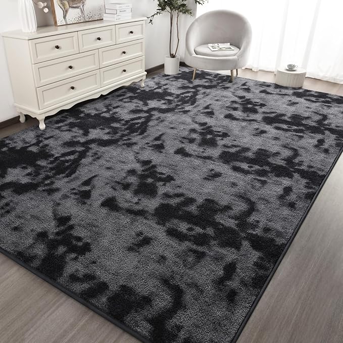 Kimicole 5x8 Washable Area Rugs for Bedroom Living Room, Low Pile Ulta-Thin Solid Color Rug, Non-Slip Soft Fluffy Carpet for Nursery Kids Room Dorm Room Home Decor (Dark Grey)