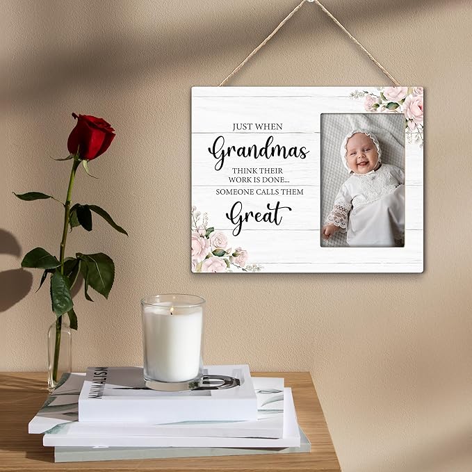 Great Grandma Picture Frame - Great Grandma Baby Announcement Gifts, Promoted to Great Grandma Gifts, Newborn Baby Wooden Frame for Tabletop or Wall Hanging 4x6 Photo