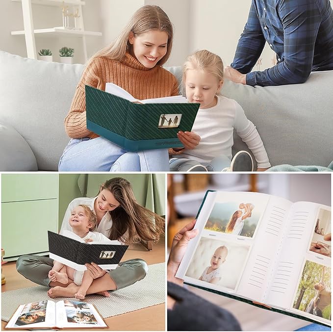 RECUTMS Photo Album 4x6 200 Photos with Writing Space, Photo Album with Memo, Leather Cover with Front Window, 200 Photos 4x6 Picture Album Book for Wedding Family Baby Travel Graduation (Black)