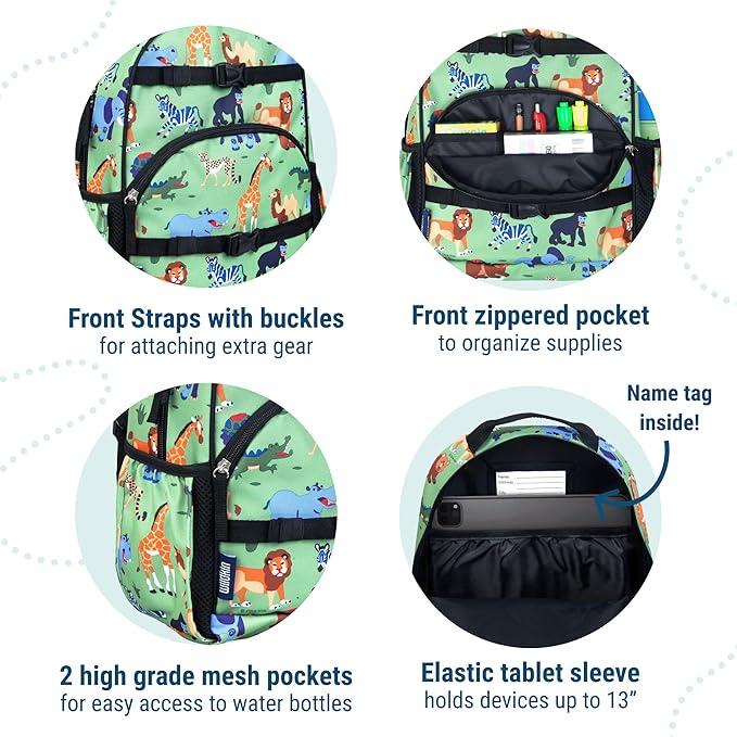 Wildkin ECO rPET 15-inch Kids Backpack – Sustainable, Padded, Adjustable – Wild Animals
