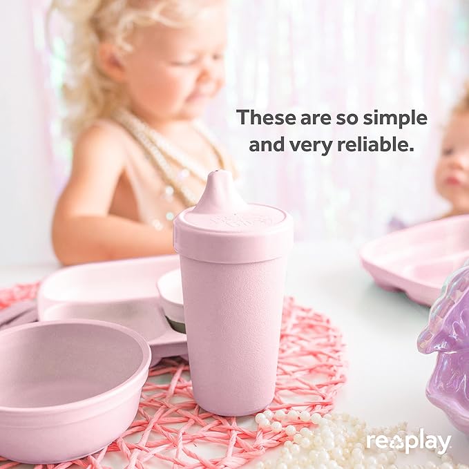 Re-Play Sippy Cups for Toddlers - 10 Oz. Reusable Spill Proof Cups for Kids, Dishwasher/Microwave Safe - Made in USA - Set of 3-3.13" x 6.25" - Modern Pink