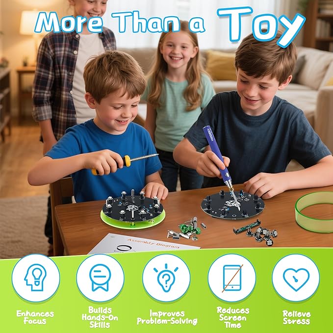 STEM DIY Toys Hand Assembly Electronic Spin The Wheel | Science Craft Kit for Kids Ages 8-9-10-11-12-13-14-15+ Years Old | Educational Gifts for Boys&Girls | Video Guide | (Fire Wheel-Phantom Color)