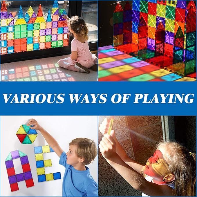 100PCS Magnetic Tiles Blocks for Kids Ages 3-5 4-8,STEM Learning Educational Preschool Magnet Building Toys for Toddlers,Christmas Birthday Gifts Toys for 3 4 5 6 7 8+ Year Old Boys Girls