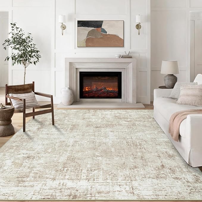 8x10 Area Rugs for Living Room Rug Washable: Modern Large Rug for Dining Room Bedroom Carpet Non Slip 8 by 10 Indoor Abstract Nursery Home Office Beige
