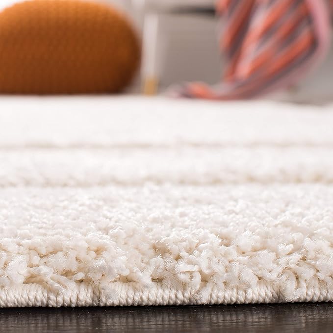 SAFAVIEH Florida Shag Collection Runner Rug - 2'3" x 9', Creme & Creme, Border Design, Non-Shedding & Easy Care, 1.2-inch Thick Ideal for High Traffic Areas in Living Room, Bedroom (SG454-1111)