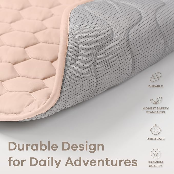 Comfy Cubs Round Kids Play Mat - Medium 48 inches Soft Quilted Baby Floor Mat with Non-Slip Bottom - Plush Design for Toddlers' Playtime and Relaxation - Comfortable and Durable - Blush