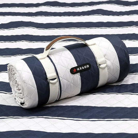 HX&OD Outdoor Picnic Blanket Extra Large, 80”x80” Waterproof Picnic Mat Foldable Camping Blanket Portable with Carry Strap for Beach Mat (Bule)