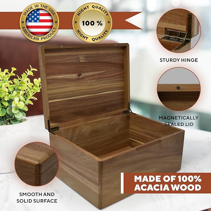 Personalized Monogrammed Keepsake Box - Engraved Custom Memory Box, Decorative Storage Chest for Wedding Keepsakes Large, Rustic Memento Box for Valentines Day, Anniversary for Couple, 11.5x8.5x5.5 in