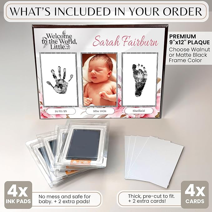 Inkless Hand and Footprint Kit, Baby Keepsake Plaque & Baby Shower Gifts - Ideal as Mom To Be Gift, Nursery Picture Frames, Clean Touch Hand and Footprint Kit (Style 1 - Design 2)