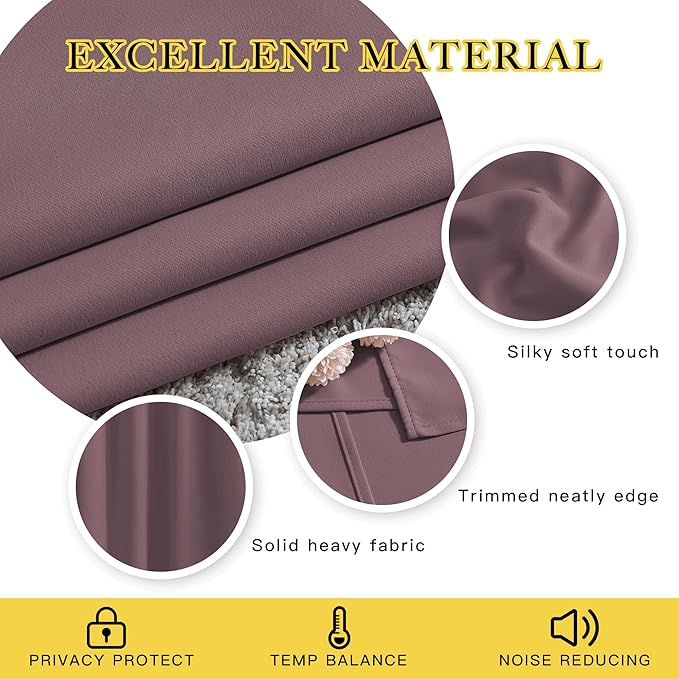 NICETOWN Blackout Dry Rose Curtains for Living Room - Solid Thermal Insulated Sound Reducing Grommet Room Darkening Curtains & Drapes for Bedroom (2 Panels, W66 x L84)