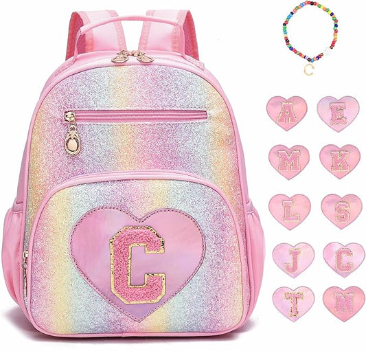 I IHAYNER Kids Glitter Lightweight Backpack for School Travel & Daycare, Toddler Backpack for Girls 3+ Preschool Kindergarten Elementary Kids Backpack-Rainbow Pink C