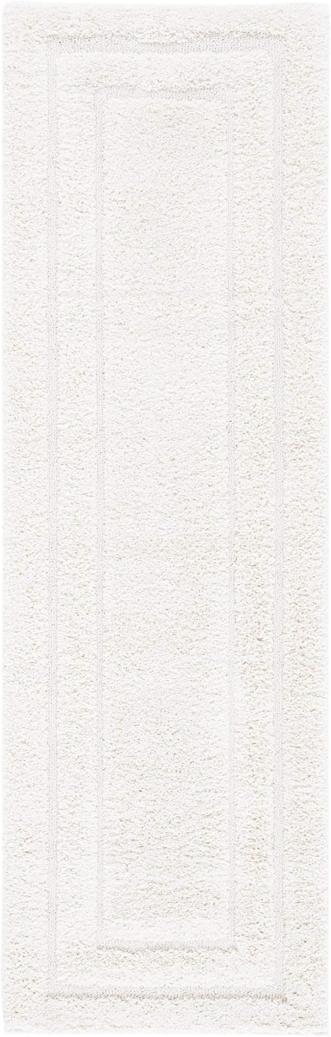 SAFAVIEH Florida Shag Collection Runner Rug - 2'3" x 9', Creme & Creme, Border Design, Non-Shedding & Easy Care, 1.2-inch Thick Ideal for High Traffic Areas in Living Room, Bedroom (SG454-1111)