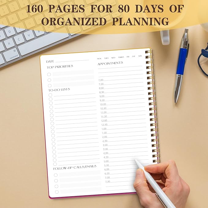Cute Daily Planner Undated & To Do List Notebook for Work: With Hourly Schedule, 80 days Day on a Page Planner for Life Tasks - Day & Hour Agenda, Organizer Journal For Women or Men Purple