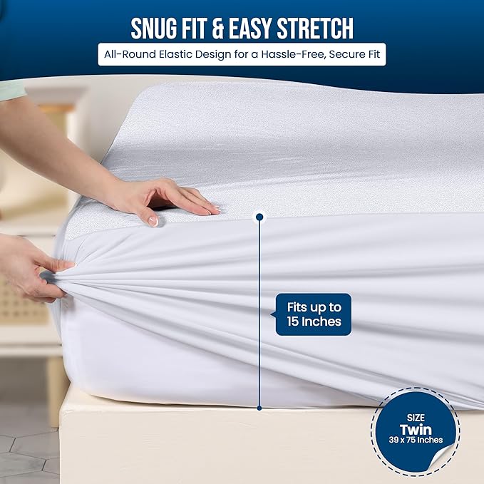 Utopia Bedding Waterproof Mattress Protector Twin Size (Pack of 14), Premium Terry Mattress Cover 200 GSM, Breathable, Fitted Style with Stretchable Pockets (White)