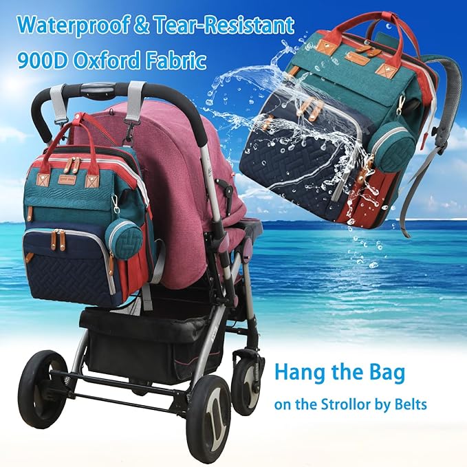 Jeryswet Baby Diaper Bags with Changing Station, Waterproof Large Capacity Diaper Bag Backpack for Moms Dads with USB Charging Port and Stroller Straps, Baby Shower Gifts, RGB