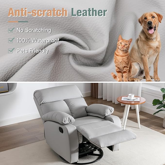 Swivel Rocker Recliner, Rocking Recliner Chair, Small Rocker Recliners for Small Spaces, Living Room, Bedroom, Nursery, RV, Light Grey