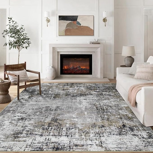9x12 Area Rugs for Living Room Rug Washable: Modern Large Rug for Dining Room Bedroom Carpet Non Slip 9 by 12 Indoor Abstract Nursery Home Office Black Gold