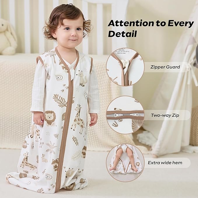 JELLYMONI Baby Sleep Sack 12-18 Months 0.5 Tog Wearable Blanket for Baby, 100% Cotton 3 Pack Infant Toddler Sleeping Sack Lightweight Soft 2-Way Zipper Sleepsack