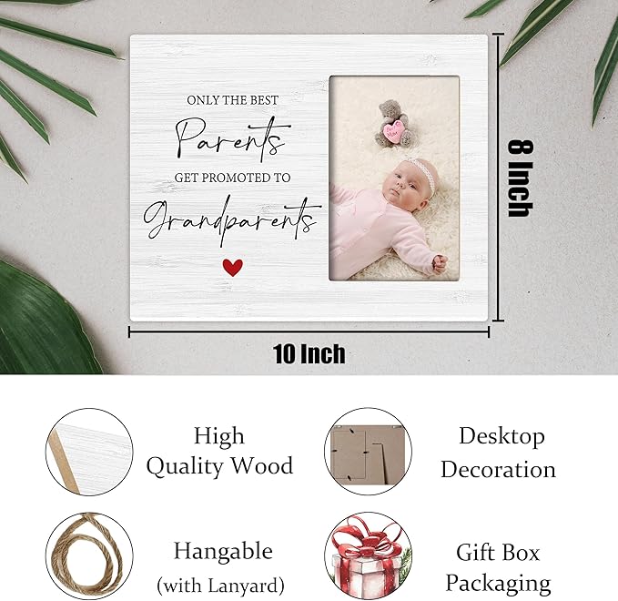 Grandparents Picture Frame Gifts - First Time Grandparents Gifts, Grandparents Baby Announcement Frame, Promoted to Grandparents Wooden Picture Frame for Tabletop or Wall Hanging 4x6 Photo