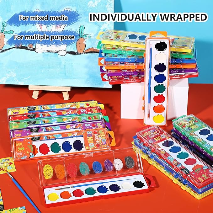 24 Pcs Apple Style Watercolor Painting Set for Kids 8 Washable Colors with Brush Watercolor Painting Set Gift Party Supplies Back to School Party Gift Exchange
