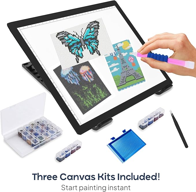 iVyne Rechargeable A4 Light Pad for Diamond Painting & Art Projects – LED Light Board with Diamond Art Accessories – Ultra-Thin & Portable Diamond Dot Light Board, Perfect for Artists - Black