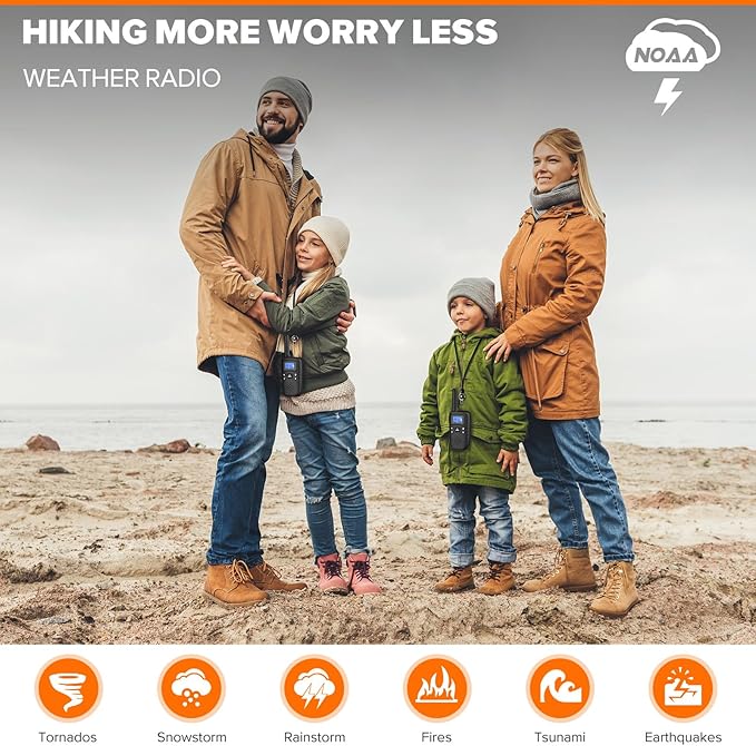 Wishouse Walkie Talkies for Kids Adults - Long Range Rechargeable 2 Way Radios,Gift,Hiking Accessories Camping Gear with Lamp,SOS Siren,NOAA Weather Alert,VOX,Easy to Use 2 Pack