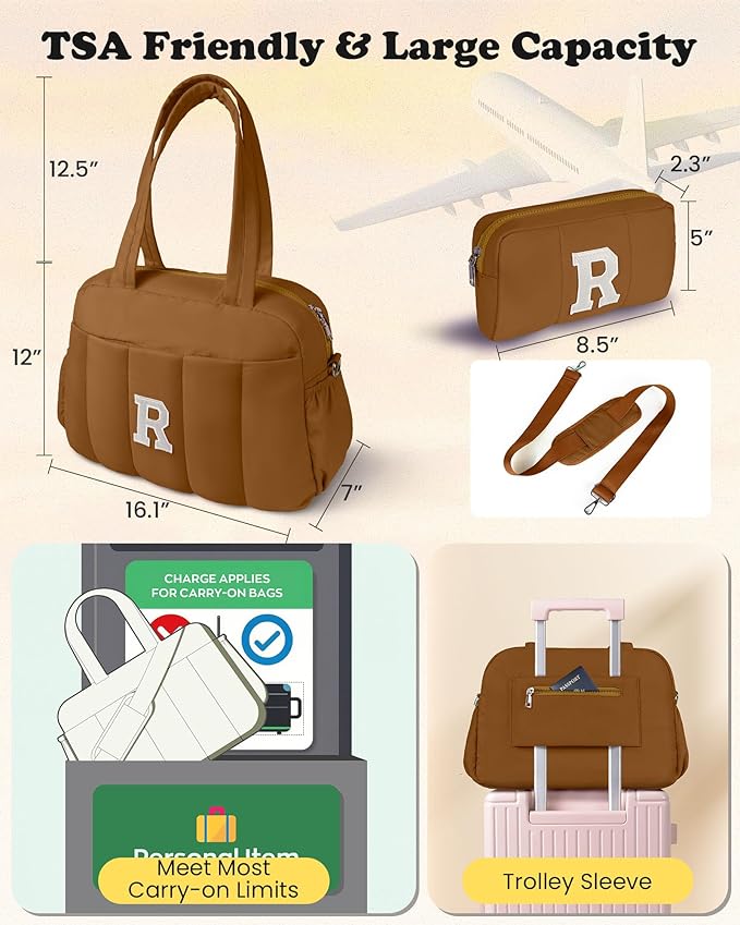 Duffle Bag with Letter, Carry On Bags for Women，Gifts for Sisters-Overnight Bag with Wet Pocket，Lightweight Travel Bags Personalized Gym Tote with Makeup Pouch
