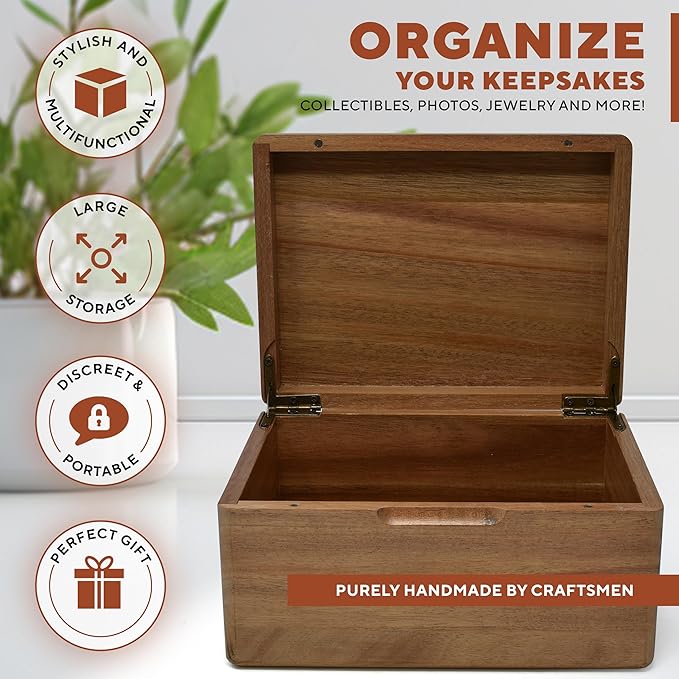 Keepsake Box for Wedding Anniversary - Customized Keepsake Box Engraved Connected Hearts with Names, 5 Years Anniversary, Acacia Wood Decorative Custom Memory Boxes, Surprise Love Message, 8x6x4 in