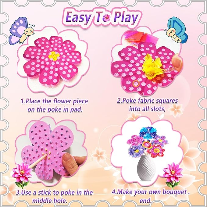 JRD&BS WINL Poke in Fun Art Kit for Kids Ages 3 up, Flower Bouquet Creative Decor Mess Free Art Set for Children Fun Activity Gifts for Boy and Girls 4-8 Year Old DIY Fabric Craft (Flower Bouquet)