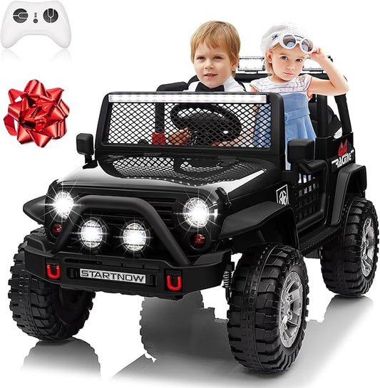 24V 4WD Ride on Truck Car w/800W Motors, Gift Flower, Remote Control, 2 Seaters, Light Bar, 3 Speeds, Pop Music, Power Four Wheels, 24 Volt Ride on Toy Car for Big Kids, Black