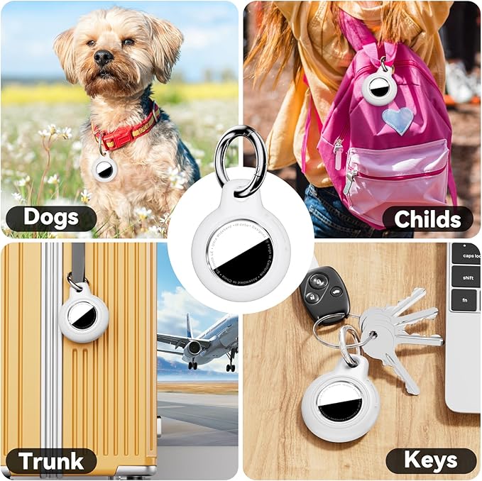 Upgrade Waterproof 2 Pack Airtags Holder with Apple Airtags Keychain, Hard PC Air Tag Case, Anti-Scratch & Shock Air tag Holder, Men's Women's Keyrings & Keychains-White+Rose Red