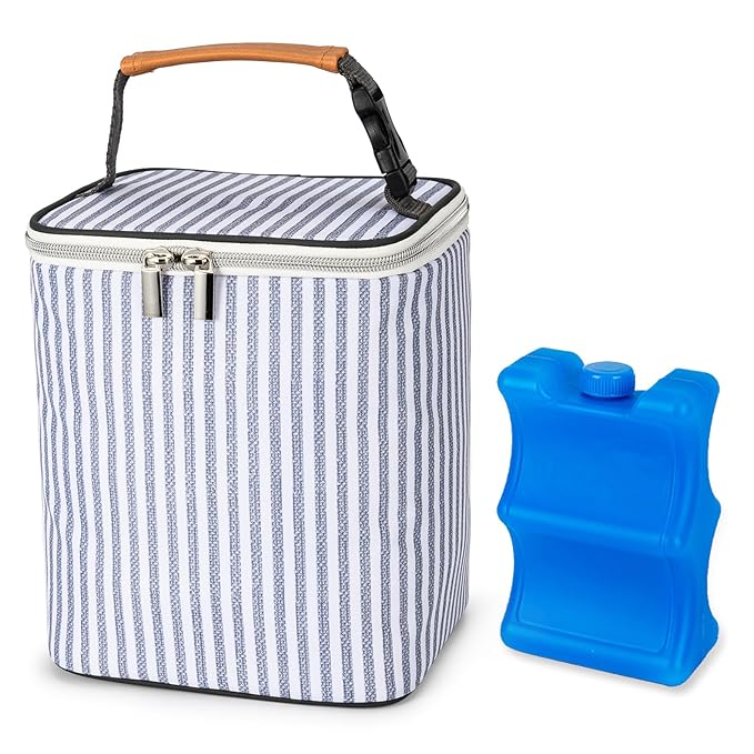 Breast Milk Cooler Bag with Ice Pack Fits 4 Baby Bottles Up to 9 Ounce, Baby Bottle Tote Bag Great for Nursing Mom Daycare
