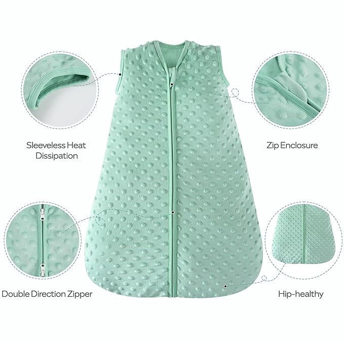 JELLYMONI Fleece Baby Sleep Sack 6-12 Months, 1.5 Tog Warm Winter Baby Wearable Blanket with Plush Dots and 2-Way Zipper, Cotton Toddler Sleep Sack