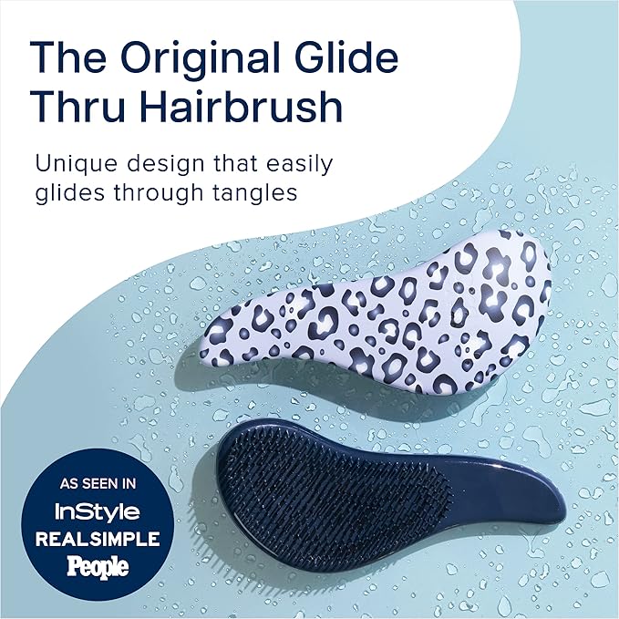 Crave Naturals Glide Thru Detangler Brush - Curly Hair Brush for Women and Kids - Wet and Dry Comb for Adults - Soft Flexible Bristles for Gentle Use - Styling Tool for Curls - Blue Cheetah