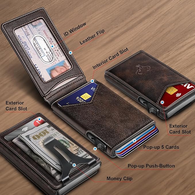 BULLIANT Men Wallet,Money Clip Wallet Slim For Gift Men 9Cards-Metal Credit Card Case in Magnetic Leather Flip